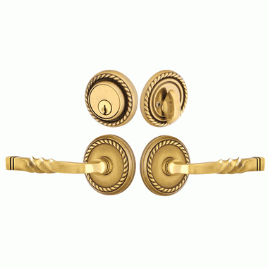 EMTEK Emtek Solid Brass Santa Fe Door Lever Deadbolt with Georgian Rope Rosette (Antique Brass Finish)