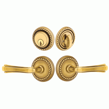 EMTEK Emtek Solid Brass Wembley Door Lever Deadbolt with Georgian Rope Rosette (Antique Brass Finish)