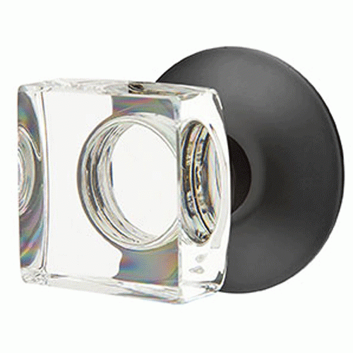 EMTEK Modern Square Crystal Door Knob Set With Modern Rosette