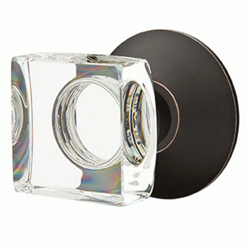 EMTEK Modern Square Crystal Door Knob Set With Modern Rosette