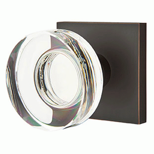 EMTEK Modern Disc Crystal Door Knob Set With Square Rosette (Many Finishes)