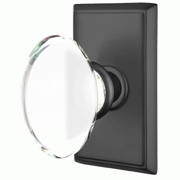 EMTEK Emtek Crystal Hampton Door Knob Set With Modern Rectangular Rosette