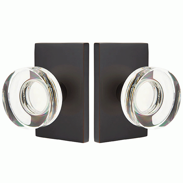 EMTEK Emtek Modern Disc Crystal Door Knob Set Modern Rectangular Rosette