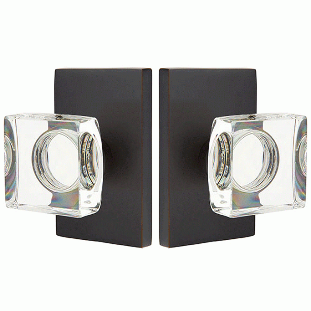 EMTEK Emtek Modern Square Crystal Door Knob Set Modern Rectangular Rosette