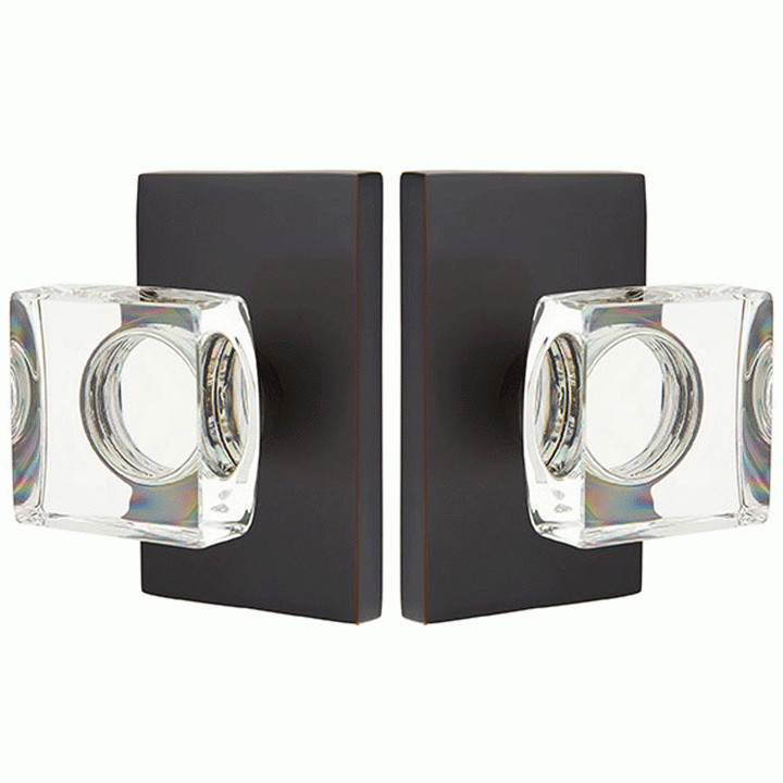 EMTEK Emtek Modern Square Crystal Door Knob Set Modern Rectangular Rosette