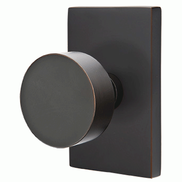 EMTEK Emtek Solid Brass Round Door Knob Set With Modern Rectangular Rosette