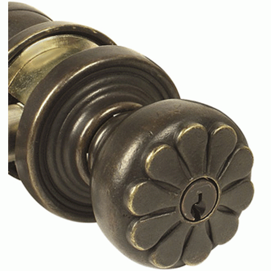 EMTEK Solid Brass Key In Petal Door Knob Set With Round Rosette