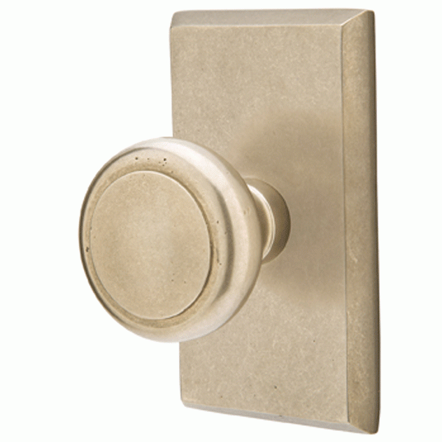 EMTEK Solid Brass Sandcast Butte Door Knob Set With Rectangular Rosette