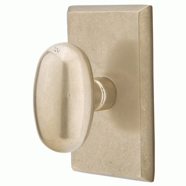 EMTEK Solid Brass Sandcast Egg Door Knob Set With Rectangular Rosette