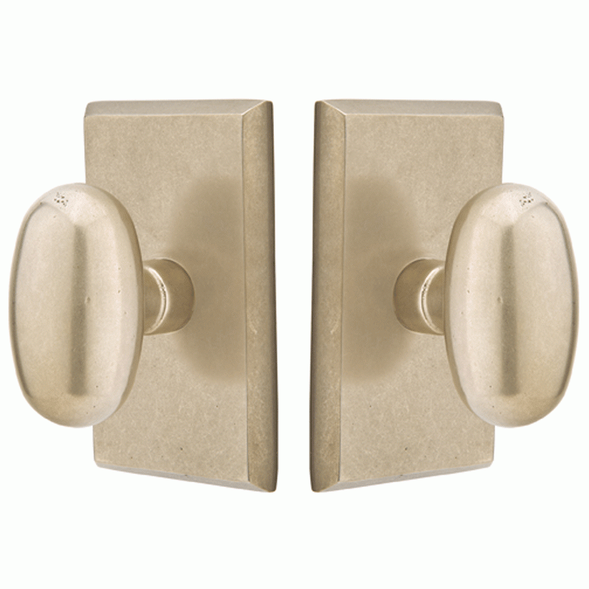 EMTEK Solid Brass Sandcast Egg Door Knob Set With Rectangular Rosette