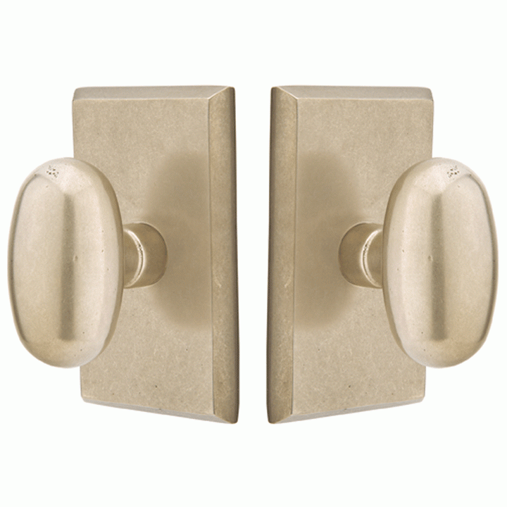 EMTEK Solid Brass Sandcast Egg Door Knob Set With Rectangular Rosette