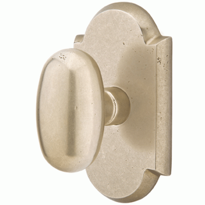 EMTEK Solid Brass Sandcast Egg Door Knob Set With Arched Rosette