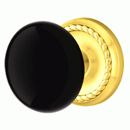 EMTEK Black Porcelain Ebony Door Knob Set With Rope Rosette