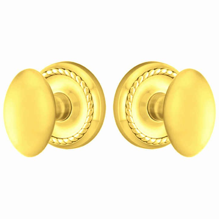 EMTEK Solid Brass Egg Door Knob Set With Rope Rosette