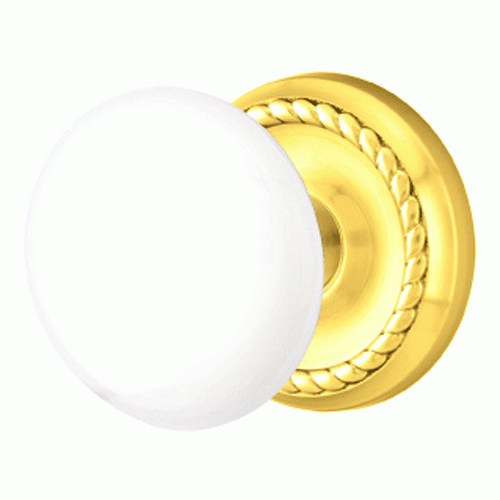 EMTEK Ice White Porcelain Door Knob Set With Rope Rosette