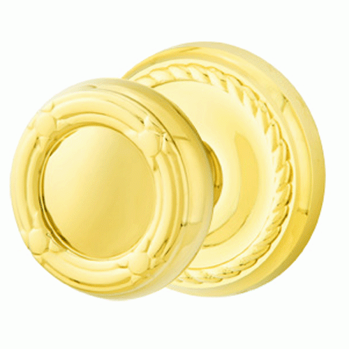 EMTEK Solid Brass Ribbon & Reed Door Knob Set With Rope Rosette