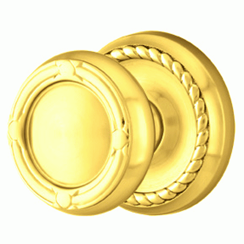 EMTEK Solid Brass Ribbon & Reed Door Knob Set With Rope Rosette