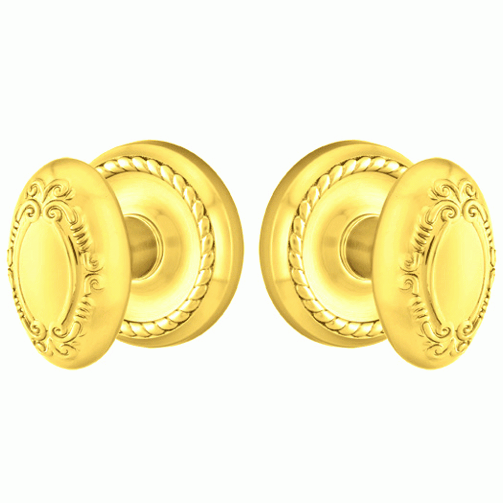 EMTEK Solid Brass Victoria Door Knob Set With Rope Rosette