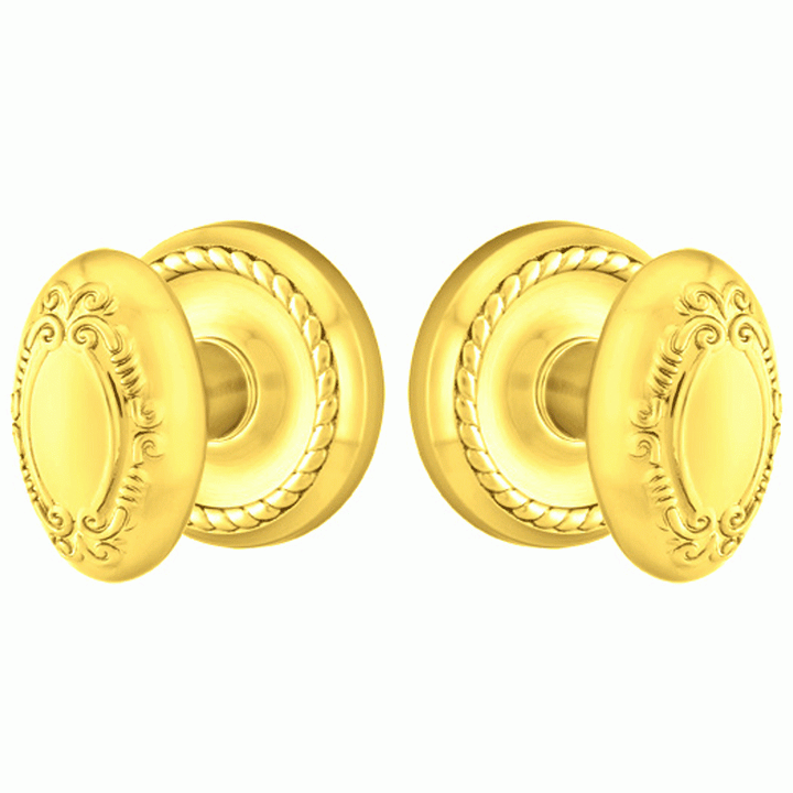 EMTEK Solid Brass Victoria Door Knob Set With Rope Rosette