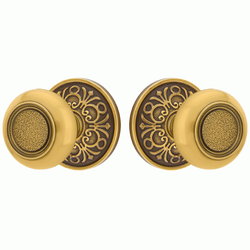 EMTEK Solid Brass Belmont Door Knob Set With Lancaster Rosette