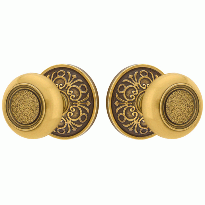 EMTEK Solid Brass Belmont Door Knob Set With Lancaster Rosette