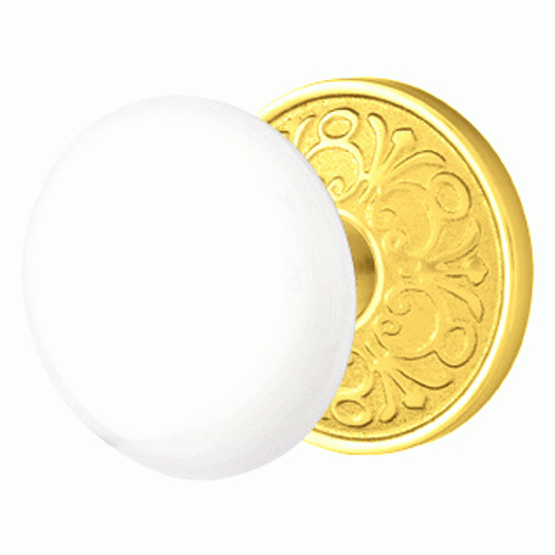 EMTEK Emtek Ice White Porcelain Door Knob Set With Lancaster Rosette