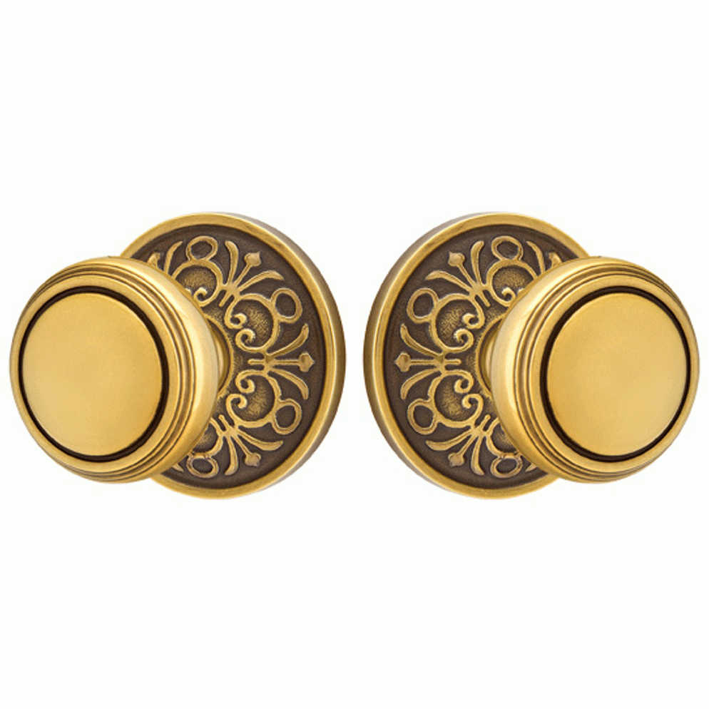 EMTEK Solid Brass Norwich Door Knob Set With Lancaster Rosette