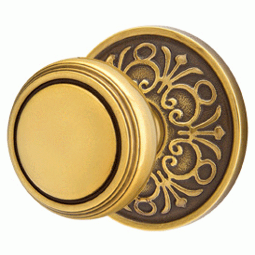 EMTEK Solid Brass Norwich Door Knob Set With Lancaster Rosette