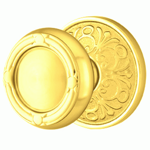 EMTEK Solid Brass Ribbon & Reed Door Knob Set With Lancaster Rosette