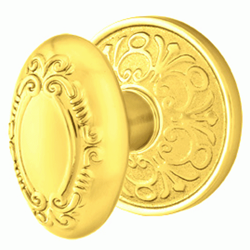 EMTEK Solid Brass Victorian Door Knob Set With Lancaster Rosette