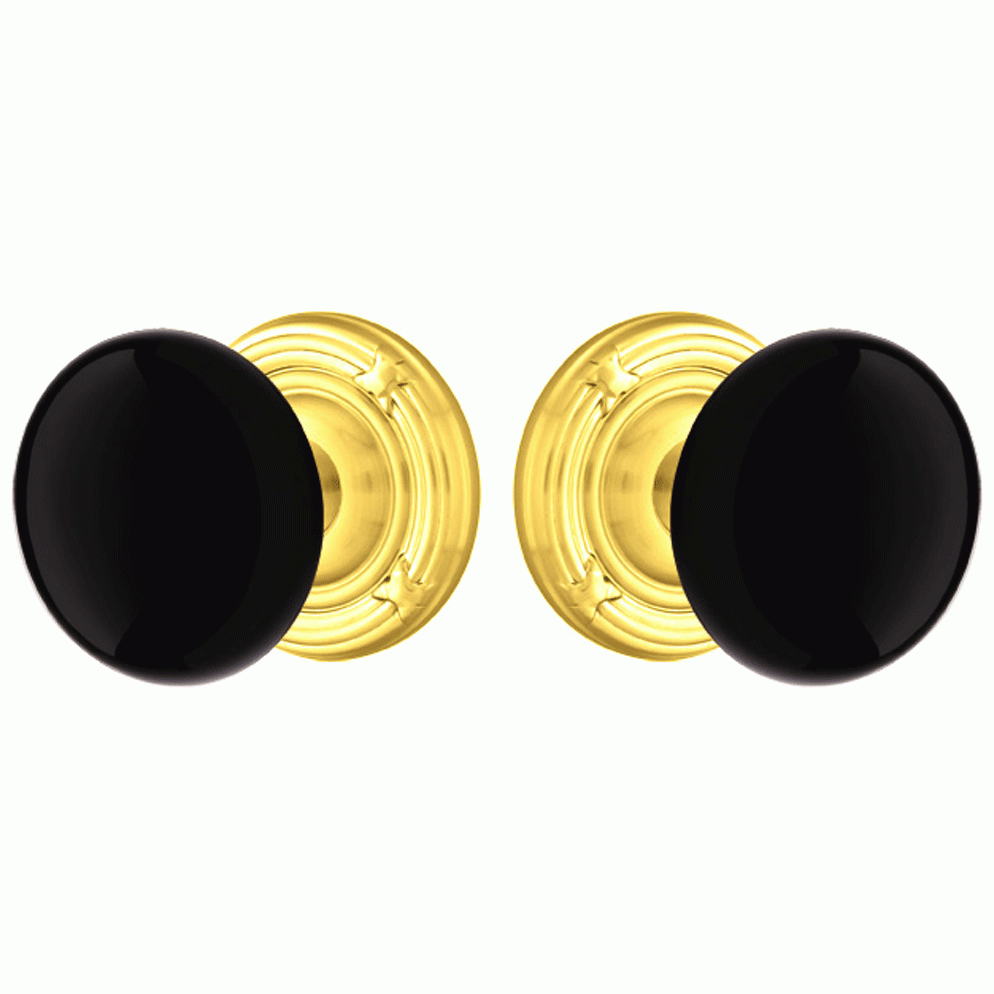 EMTEK Black Porcelain Ebony Door Knob Set With Ribbon & Reed Rosette