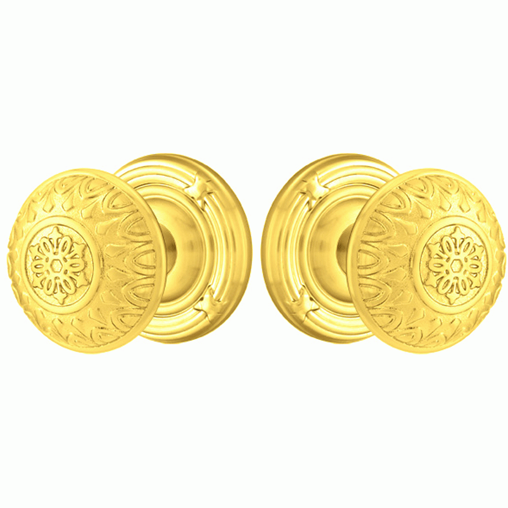 EMTEK Solid Brass Lancaster Door Knob Set With Ribbon & Reed Rosette