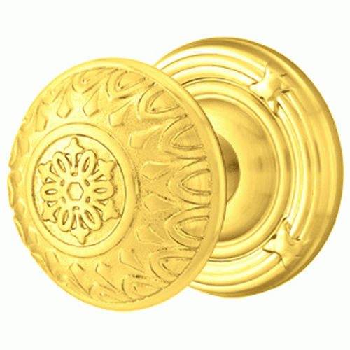 EMTEK Solid Brass Lancaster Door Knob Set With Ribbon & Reed Rosette