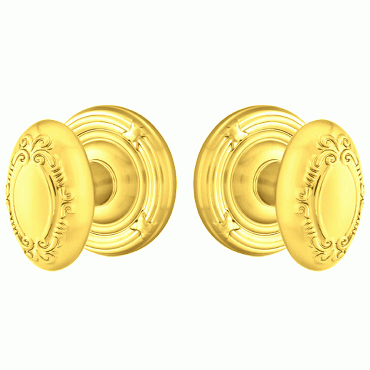 EMTEK Solid Brass Victoria Door Knob Set With Ribbon & Reed Rosette