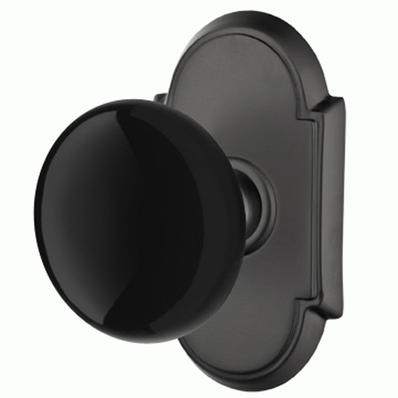 EMTEK Black Porcelain Ebony Door Knob Set With # 8 Rosette