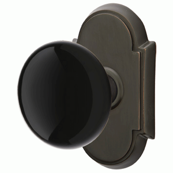 EMTEK Black Porcelain Ebony Door Knob Set With # 8 Rosette