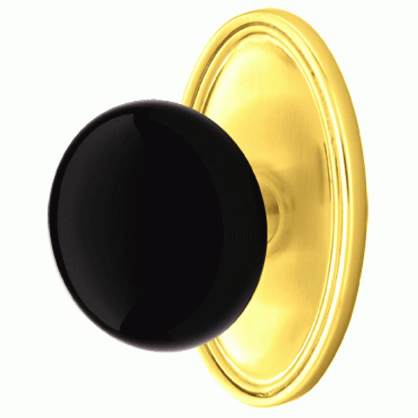 EMTEK Black Porcelain Ebony Door Knob Set With Oval Rosette