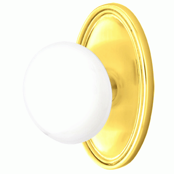 EMTEK Ice White Porcelain Door Knob Set With Oval Rosette