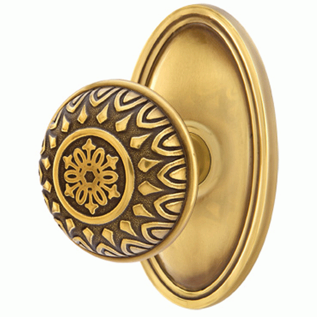 EMTEK Solid Brass Lancaster Door Knob Set With Oval Rosette