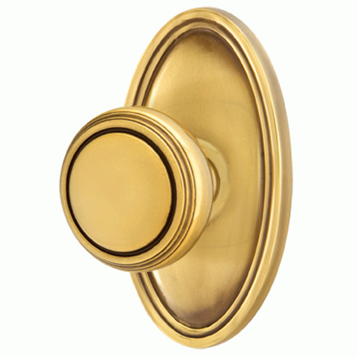 EMTEK Solid Brass Norwich Door Knob Set With Oval Rosette