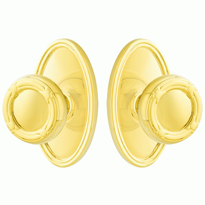 EMTEK Solid Brass Ribbon & Reed Door Knob Set With Oval Rosette