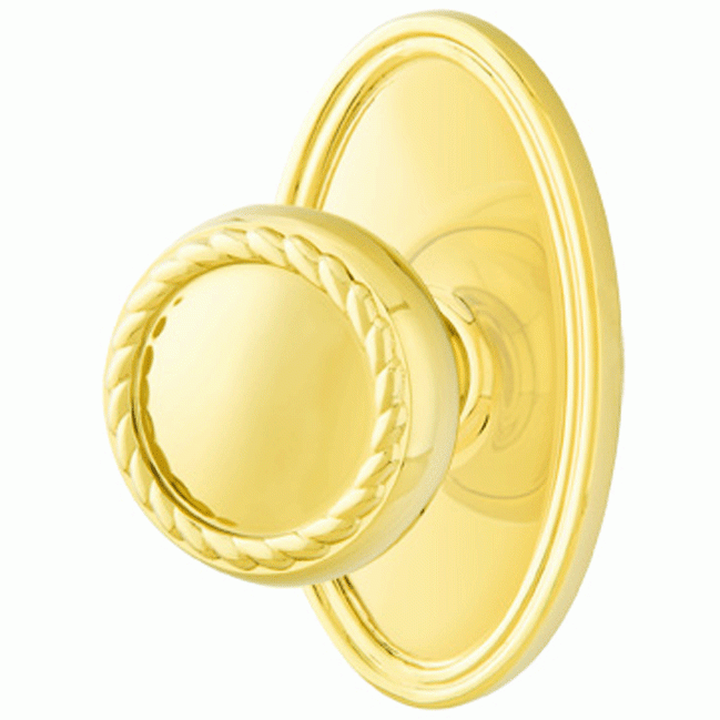 EMTEK Solid Brass Rope Door Knob Set With Oval Rosette