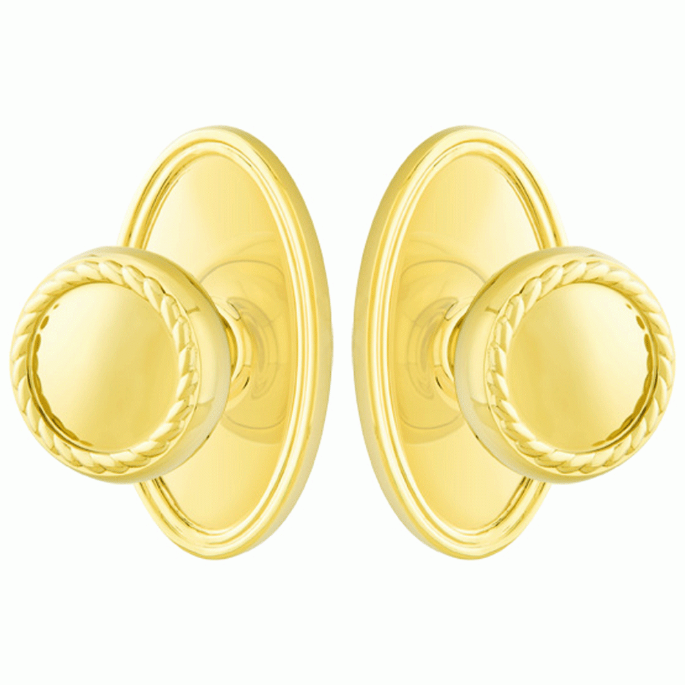 EMTEK Solid Brass Rope Door Knob Set With Oval Rosette