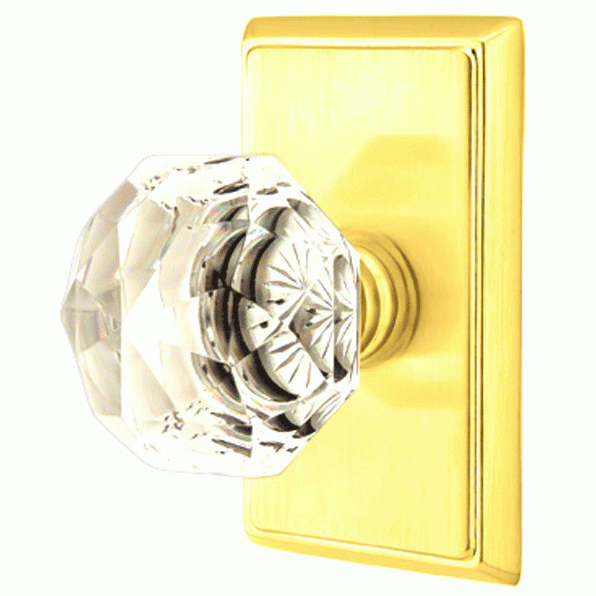 EMTEK Diamond Crystal Door Knob Set With Rectangular Rosette