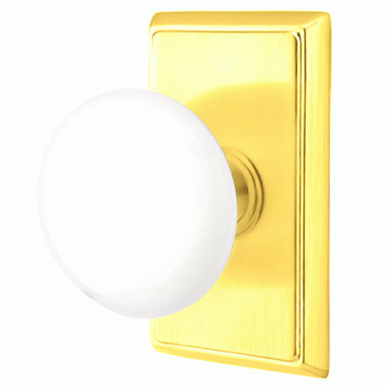 EMTEK Ice White Porcelain Door Knob Set With Rectangular Rosette (Several Finish Options)