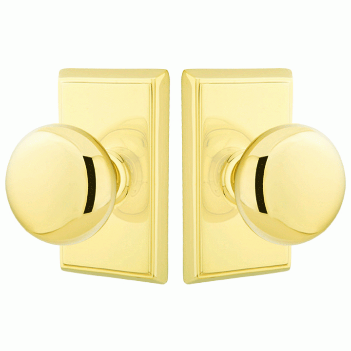 EMTEK Solid Brass Providence Door Knob Set With Rectangular Rosette