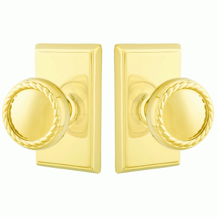 EMTEK Solid Brass Rope Door Knob Set With Rectangular Rosette