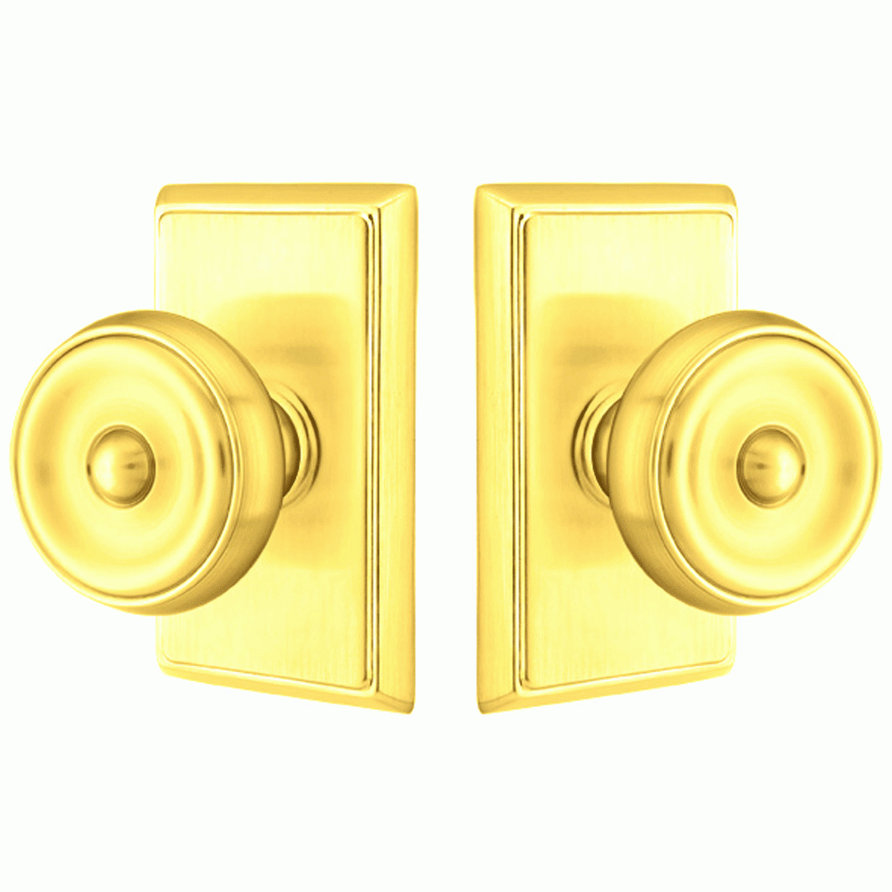 EMTEK Solid Brass Waverly Door Knob Set With Rectangular Rosette