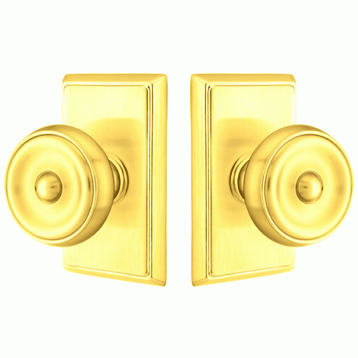 EMTEK Solid Brass Waverly Door Knob Set With Rectangular Rosette