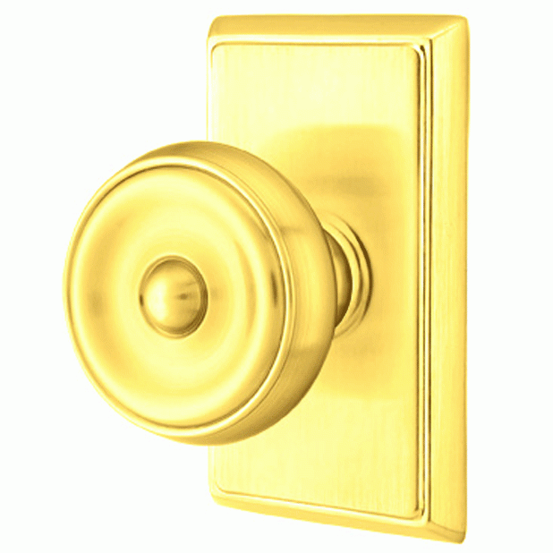 EMTEK Solid Brass Waverly Door Knob Set With Rectangular Rosette